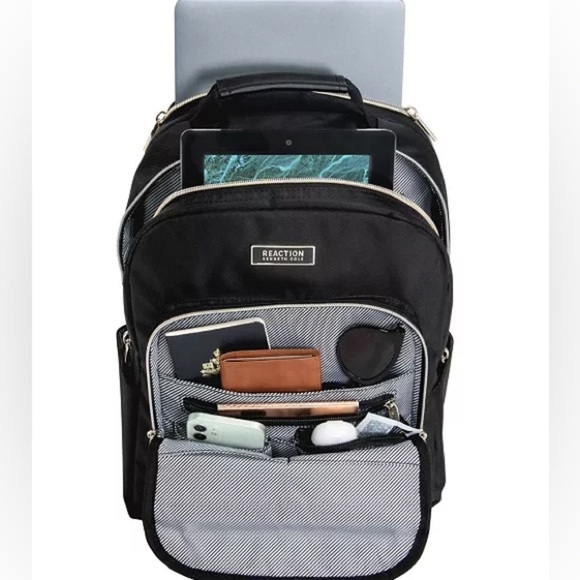 Kenneth Cole REACTION Women Chelsea Chevron 15" Laptop Tablet Backpack, Black - Picture 7 of 12